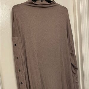 Lane Bryant Mock Neck Taupe Knit Tunic with Button-Sleeve Accents Sz 30/32 NWOT